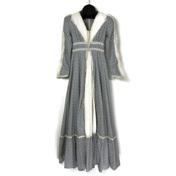 Vintage Gunne Sax by Jessica Floral Prairie Dress Size 7 Lace Maxi Peasant 1970s - Picture 1 of 16